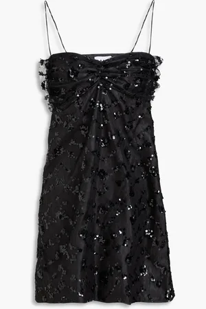 Ganni Ruched sequin-embellished Chantilly lace mini dress - - DE 34