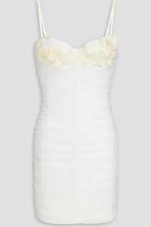 ROTATE Ruched floral-appliquéd tulle mini dress - White - DE 42