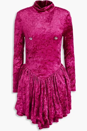 ROTATE Embellished gathered crushed-velvet mini dress - Purple - DE 32