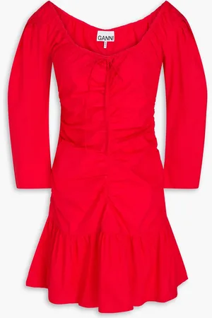 Ganni Ruched cotton-poplin mini dress - - DE 32