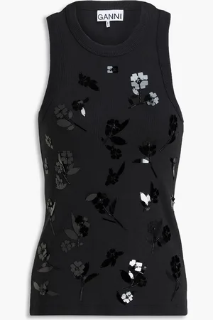 Ganni Embellished cotton-blend jersey tank - - DE 42