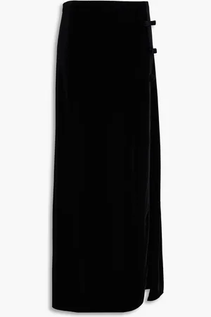 Ganni Bow-detailed stretch-velvet maxi skirt - - DE 40