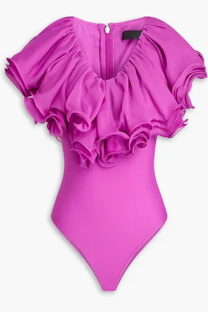 ROTATE Ruffled chiffon and stretch-jersey bodysuit - Purple - DE 36