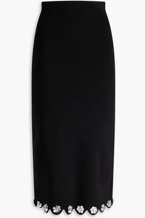 Sandro Floral-appliquéd stretch-knit midi pencil skirt - - FR 36