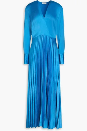 Sandro Pleated crinkled-satin maxi dress - Blue - FR 34