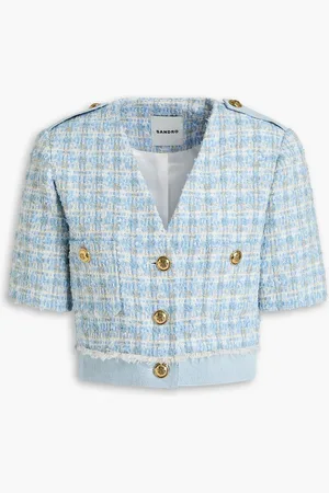 Sandro Cropped metallic tweed jacket - Blue - FR 36