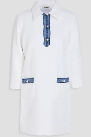 Sandro Denim-trimmed tweed mini shirt dress - - FR 34