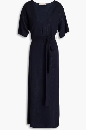GENTRYPORTOFINO Belted metallic knitted midi dress - Blue - IT 40