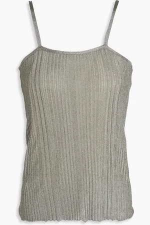 GENTRYPORTOFINO Ribbed metallic cotton-blend tank - Metallic - IT 42