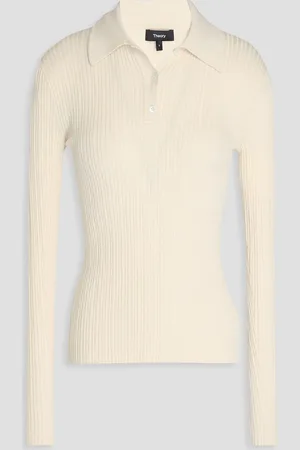 THEORY Ribbed-knit polo sweater - White - S