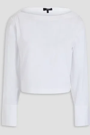 THEORY Cropped cotton-blend poplin top - - M