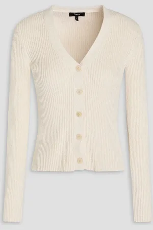 THEORY Ribbed-knit cotton-blend cardigan - White - L