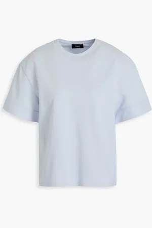 THEORY Cotton-blend piqué T-shirt - Blue - S