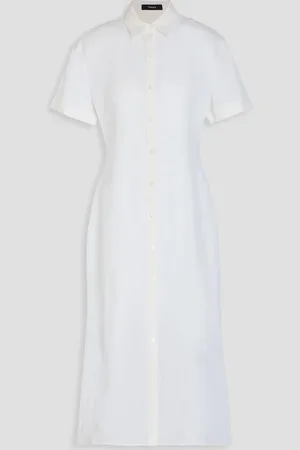 THEORY Linen midi shirt dress - White - US 0