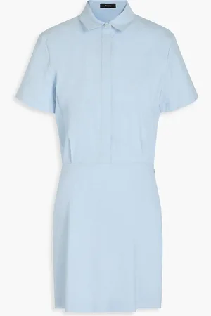 THEORY Linen-blend mini shirt dress - Blue - US 2
