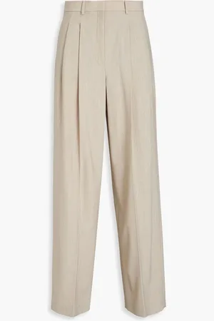 THEORY Pleated wool-blend straight-leg pants - Neutral - US 10