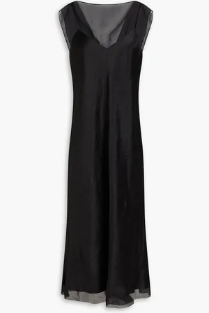 Vince Chiffon-paneled satin midi dress - - M