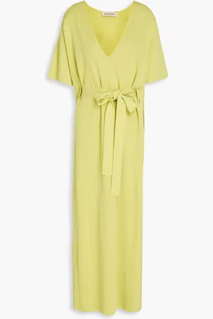 GENTRYPORTOFINO Belted metallic knitted midi dress - Yellow - IT 40