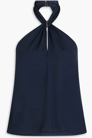 THEORY Embellished silk-satin halterneck top - Blue - M