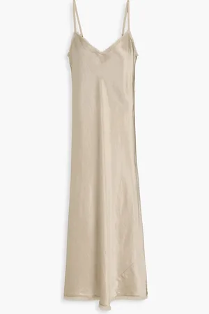 Vince Frayed satin midi slip dress - Neutral - L