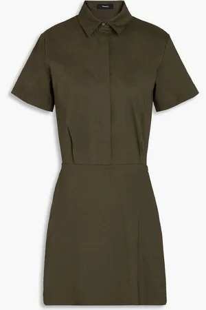 THEORY Linen-blend mini shirt dress - Green - US 6
