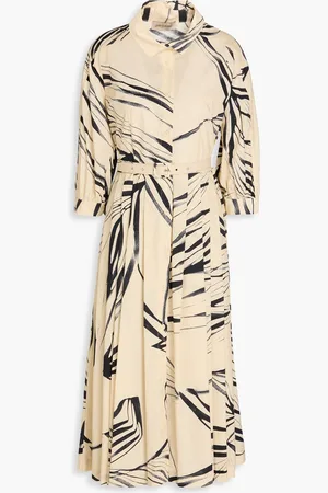 GENTRYPORTOFINO Pleated printed cotton-poplin midi shirt dress - Neutral - IT 46