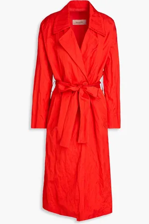 GENTRYPORTOFINO Crinkled satin trench coat - Red - IT 38