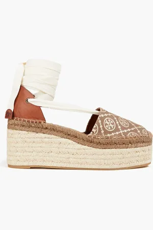Tory Burch Jacquard and leather platform espadrilles - Brown - US 10
