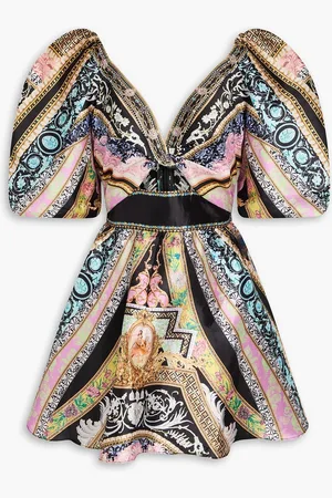 Camilla Embellished twisted printed satin mini dress - - L