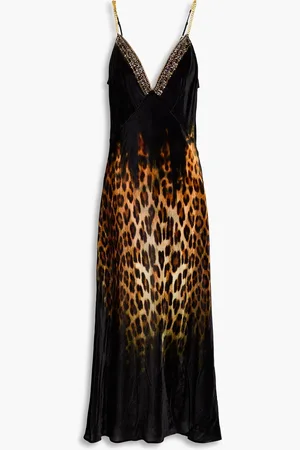 Camilla Embellished leopard-print velvet midi slip dress - - L