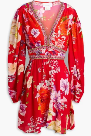 Camilla Crystal-embellished floral-print silk crepe de chine mini dress - Red - S
