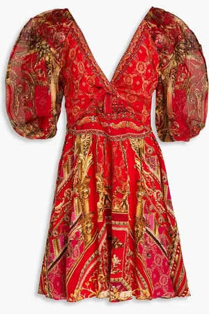 Camilla Cutout crystal-embellished printed silk crepe de chine mini dress - - XL