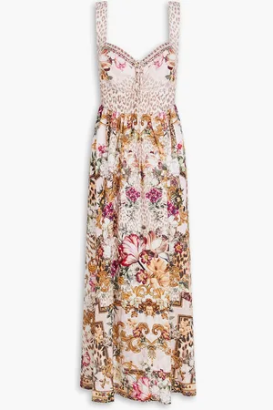 Camilla Crystal-embellished printed linen maxi dress - - XL