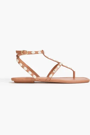 Stuart Weitzman Pearlita faux pearl-embellished leather sandals - Brown - EU 36
