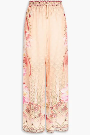 Camilla Crystal-embellished floral-print silk crepe de chine wide-leg pants - Pink - XL