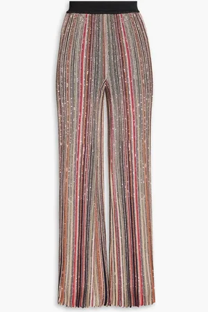 Missoni Embellished striped ribbed-knit flared pants - - IT 40