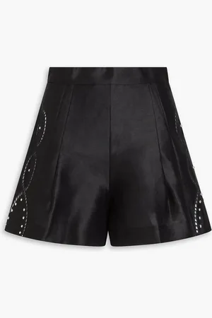 Maje Studded linen-blend shorts - - FR 36