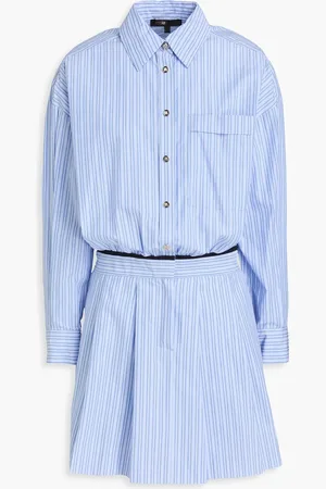 Maje Tie-front striped cotton-blend mini shirt dress - Blue - FR 38