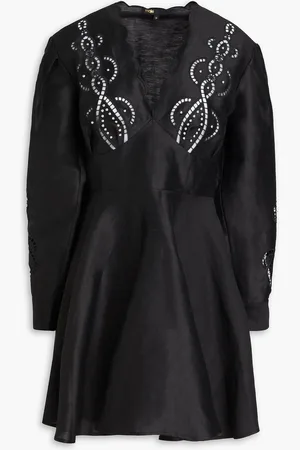 Maje Studded linen-blend mini dress - - FR 36