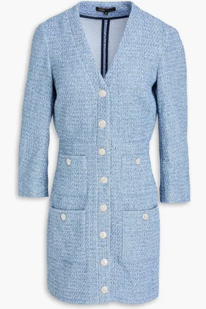 Maje Metallic cotton-blend bouclé-tweed mini dress - Blue - FR 42