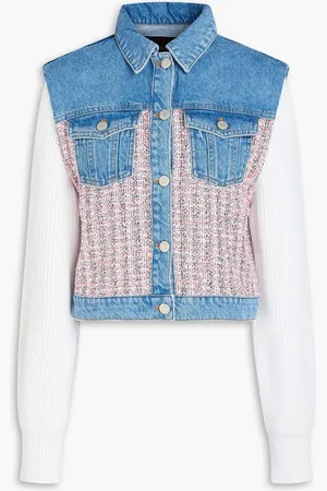 Maje Metallic tweed-paneled denim jacket - Pink - FR 36