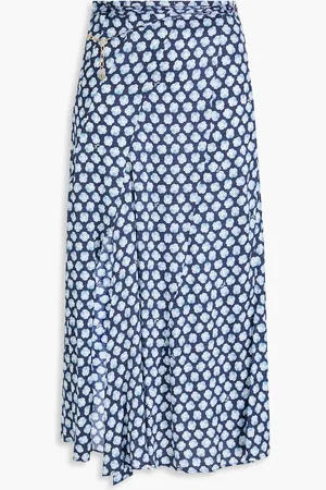 Maje Printed satin midi skirt - Blue - FR 34