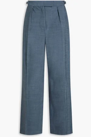 Maje Pleated woven wide-leg pants - Blue - FR 40