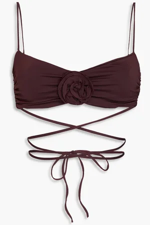 MAGDA BUTRYM Appliquéd ruched bandeau bikini top - Burgundy - FR 38