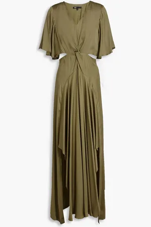 Maje Twisted cutout satin maxi dress - Green - FR 40