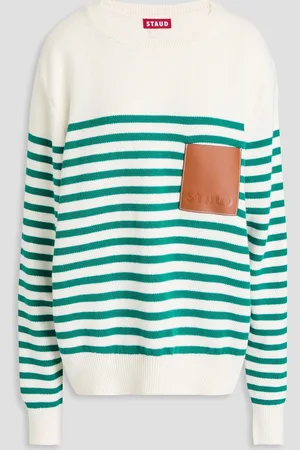 Staud Striped wool and cotton-blend sweater - White - L