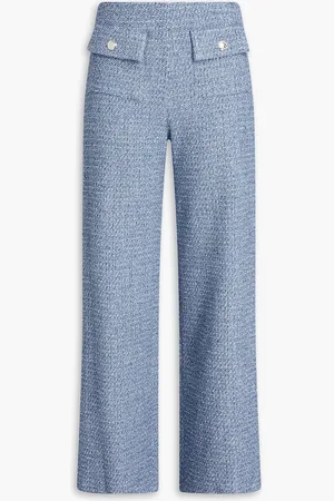 Maje Metallic cotton-blend bouclé-tweed wide-leg pants - Blue - FR 34