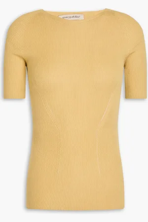 GENTRYPORTOFINO Ribbed silk and cotton-blend top - Yellow - IT 46