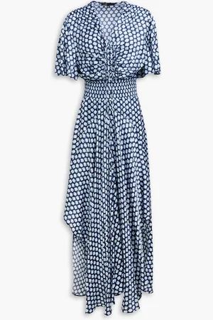 Maje Asymmetric printed satin maxi dress - Blue - FR 38