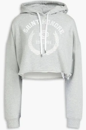 Maje Cropped embroidered cotton-fleece hoodie - Gray - 2